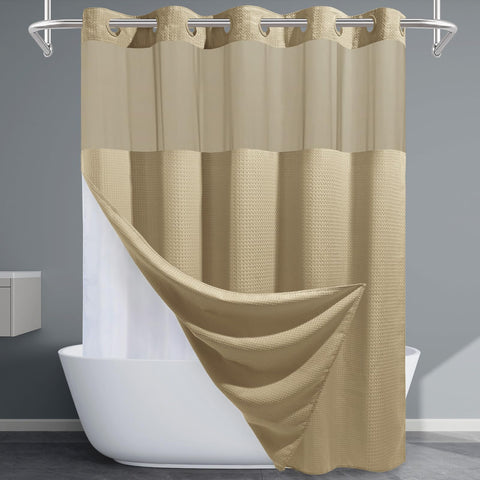 EUTXL beige no-hook shower curtain with neutral fabric and easy installation.