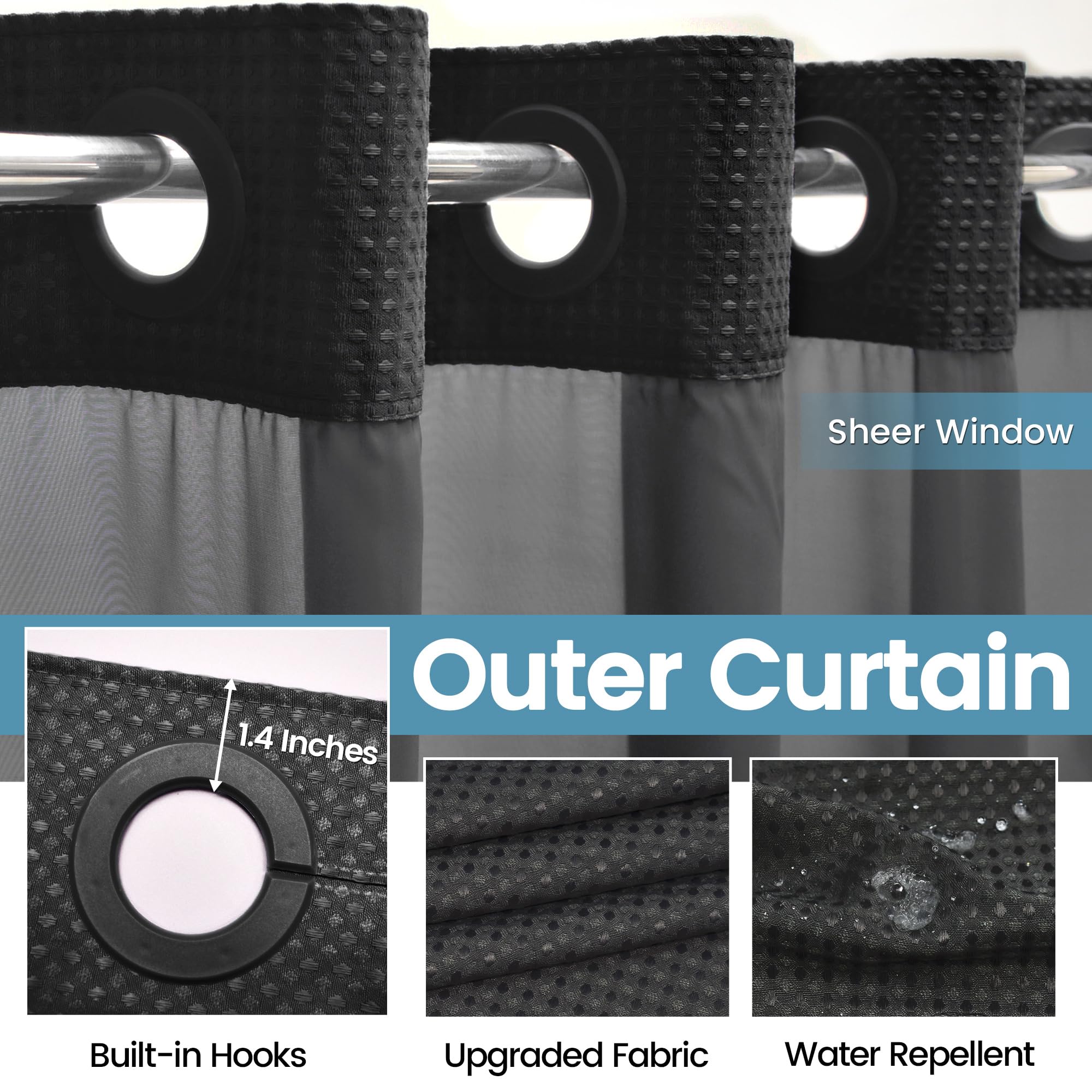 EUTXL black shower curtain honeycomb waffle pattern adds elegant texture.