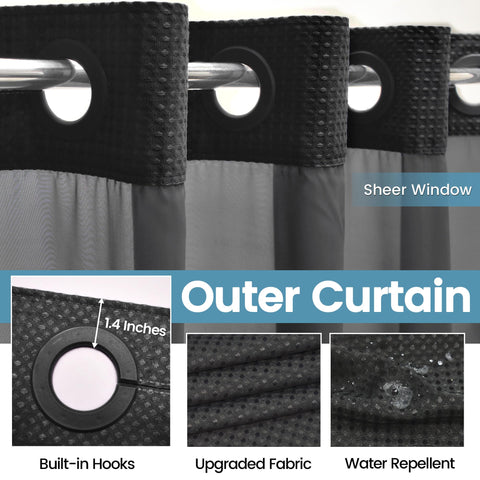 EUTXL black shower curtain honeycomb waffle pattern adds elegant texture.