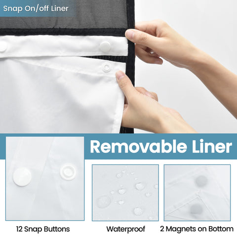EUTXL black shower curtain mesh window allows light while preserving privacy.
