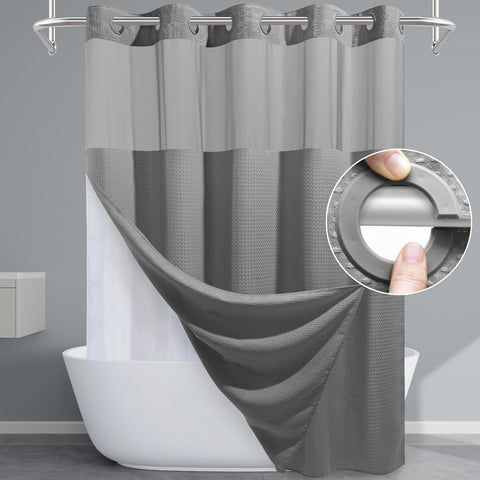 EUTXL grey shower curtain waffle weave close-up highlights durable texture.