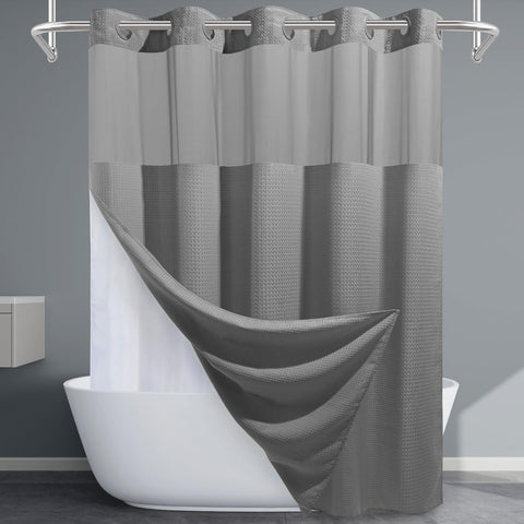 EUTXL long no-hook curtain with waffle weave—front view for a modern bathroom look.