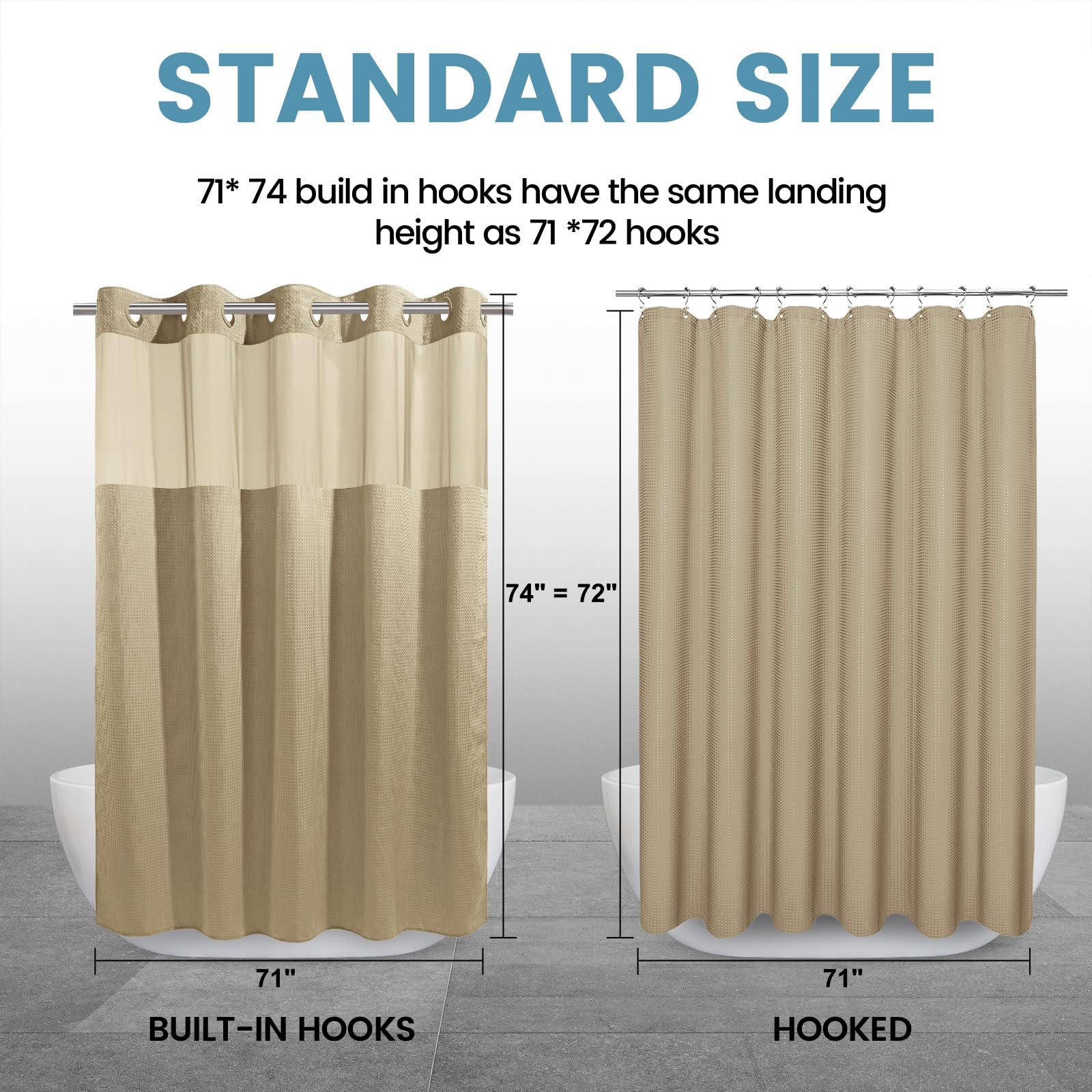 EUTXL modern beige curtain complements home, hotel, or gym showers.