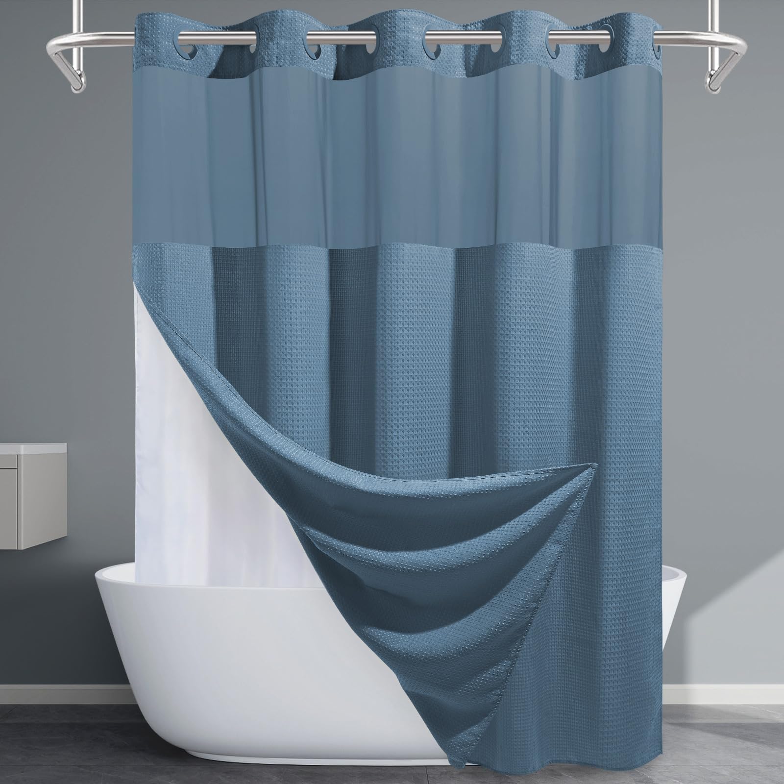 EUTXL Moonlight Blue no-hook curtain for a clean, easy-install bathroom upgrade.
