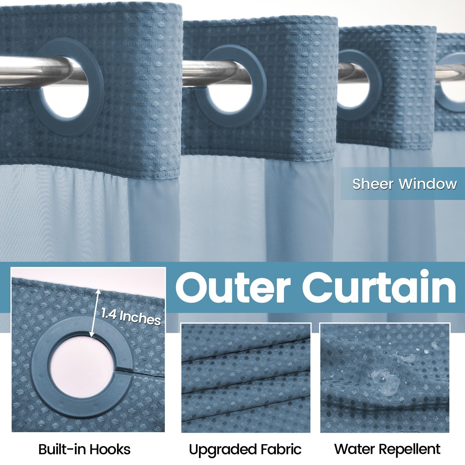 EUTXL Moonlight Blue weighted hem keeps curtain securely in place.