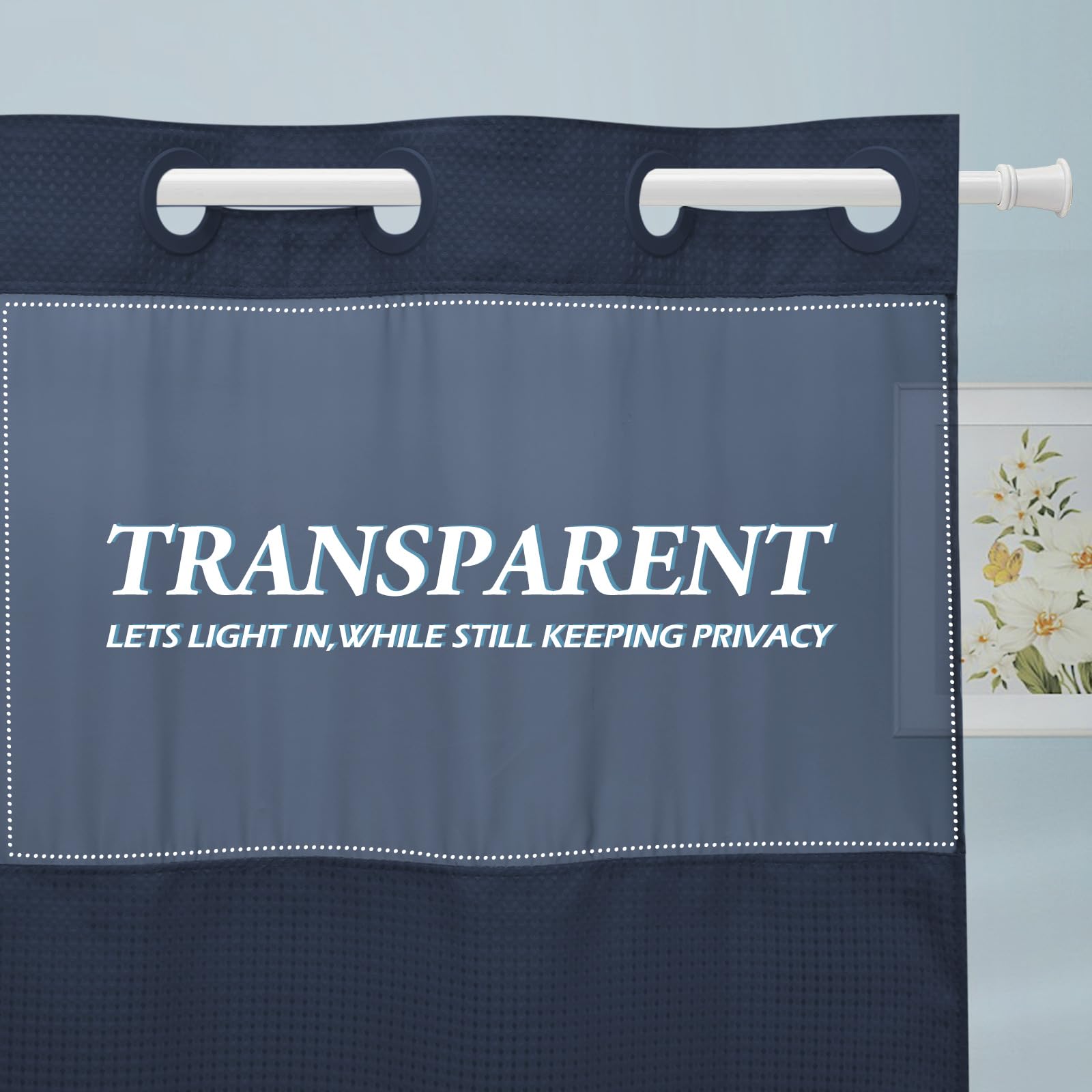 Mesh upper panel on EUTXL curtain lets light in while preserving privacy