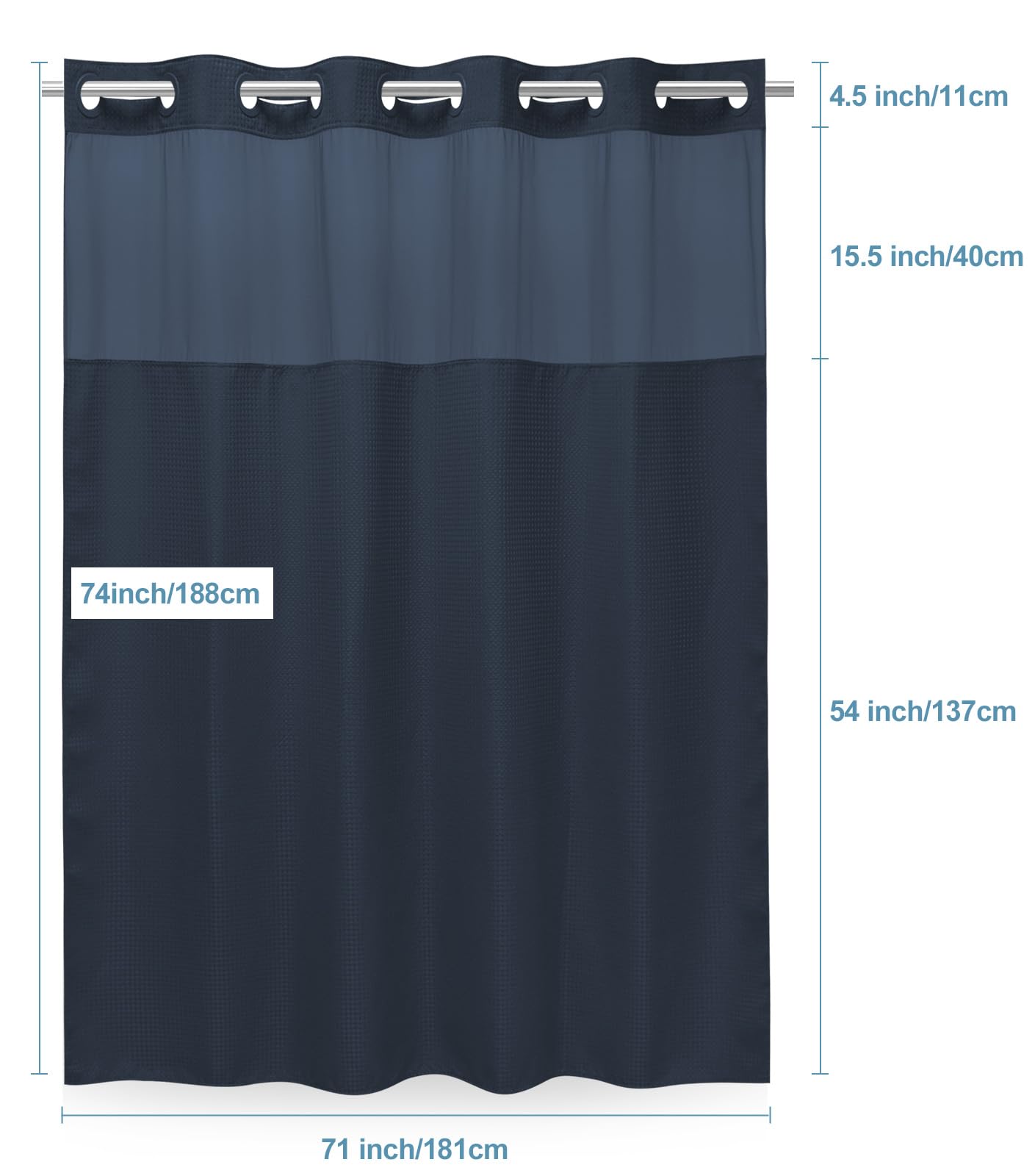 Complete EUTXL package includes curtain and liner for quick bathroom upgrade