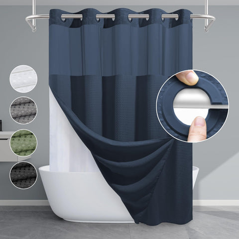EUTXL navy blue no-hook shower curtain ready for simple hanging and privacy