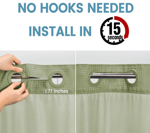EUTXL curtain with snap-on liner for quick setup and easy care