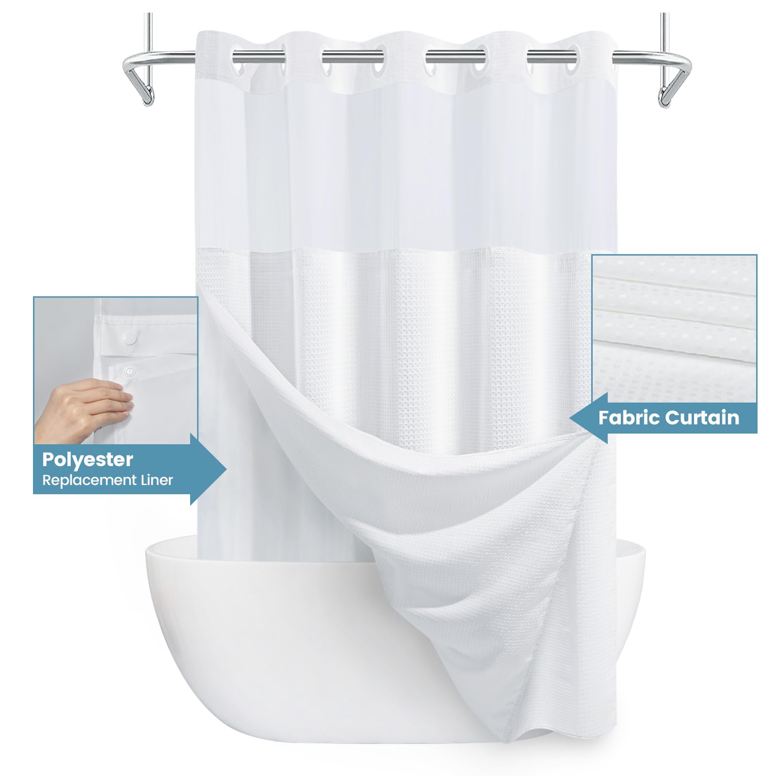 EUTXL 71W x 74H curtain fits standard showers with 54x70 liner.