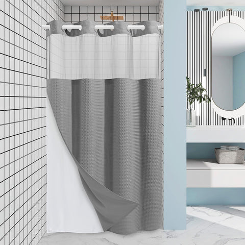 EUTXL stall shower curtain with waffle weave texture for premium look and quick-drying performance.