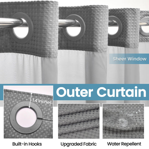 EUTXL stall curtain weighted hem prevents curtain billowing during showers.
