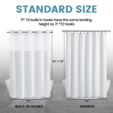 EUTXL weighted hem reduces billowing for a stable shower curtain.