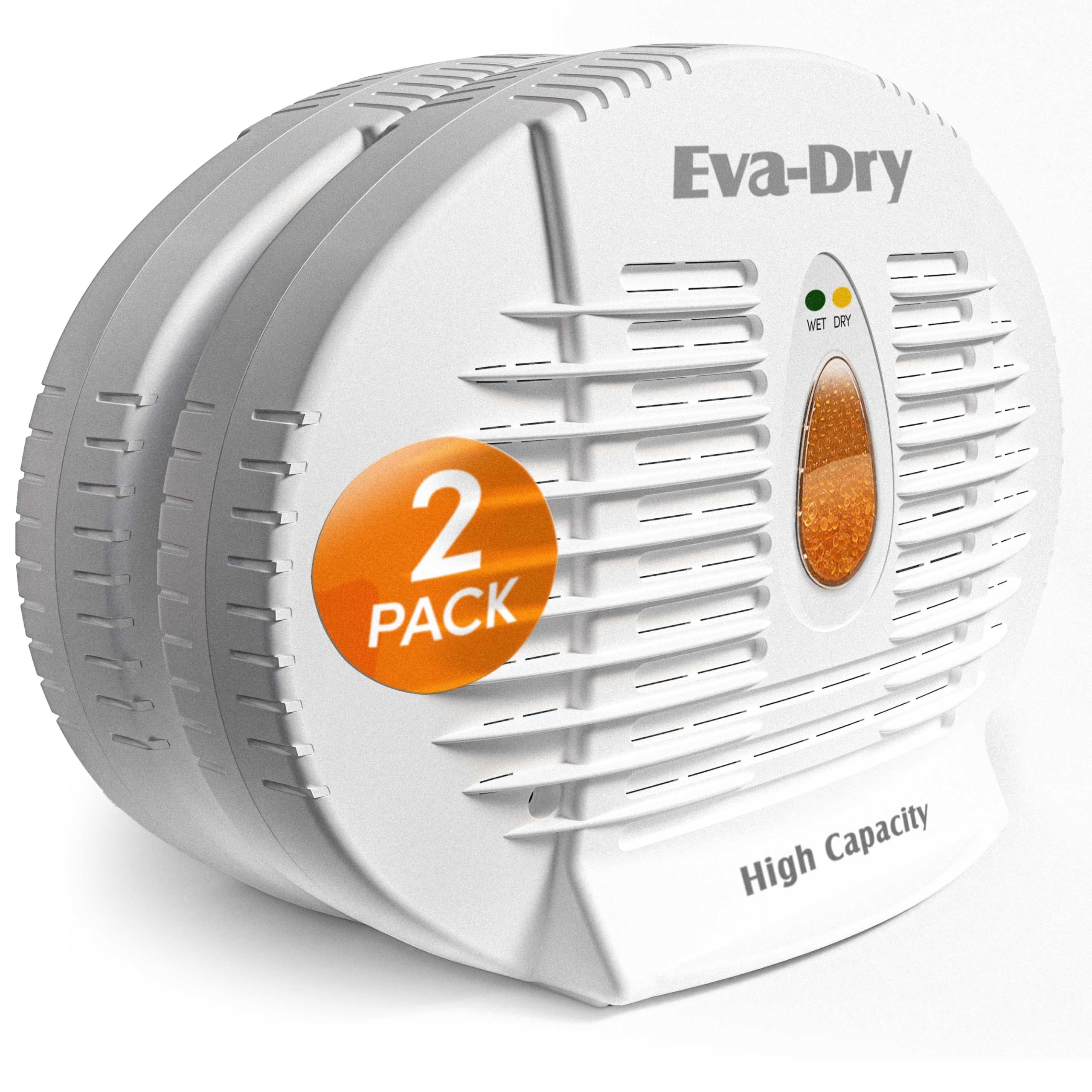Eva-Dry E-500 two-pack in closet keeps clothes dry.
