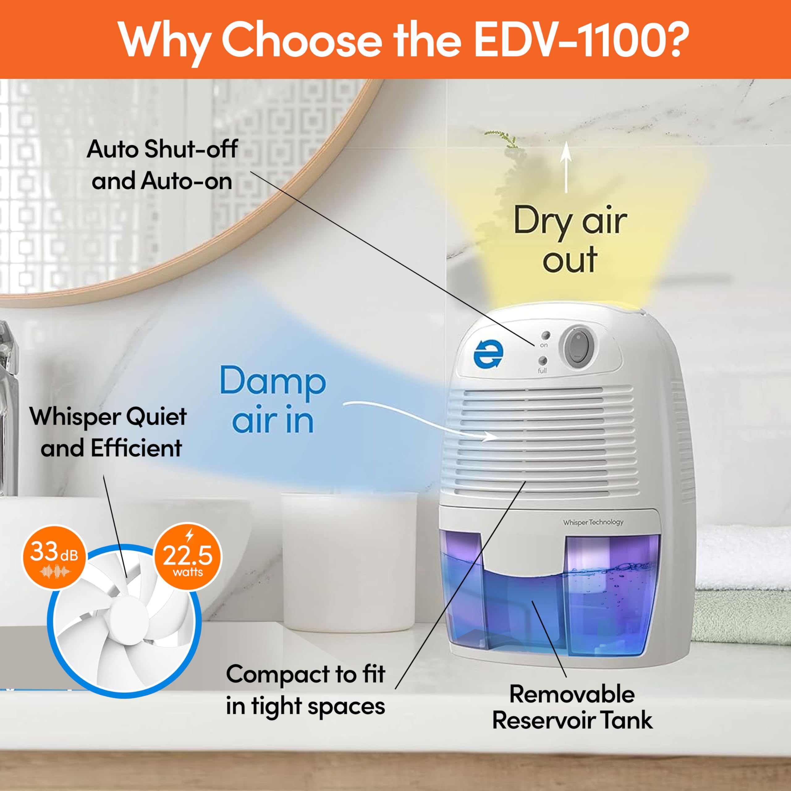 Eva-Dry EDV-1100 in a bedroom setup shows quiet operation for restful nights.