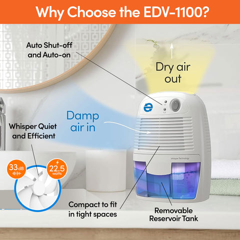 Eva-Dry EDV-1100 in a bedroom setup shows quiet operation for restful nights.
