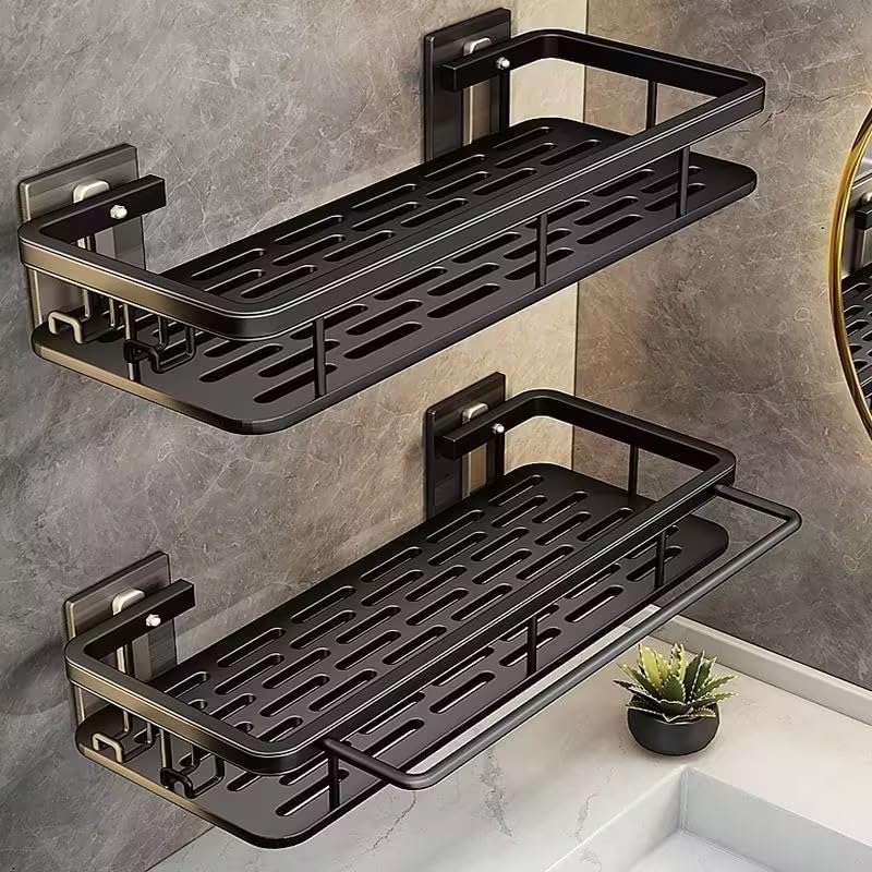 EVALAND shower caddy with adhesive brace design keeps heavy bottles secure