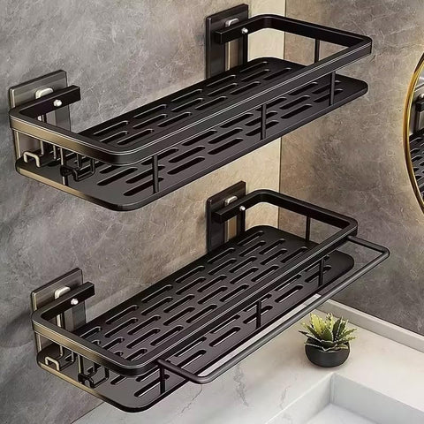 EVALAND shower caddy with adhesive brace design keeps heavy bottles secure