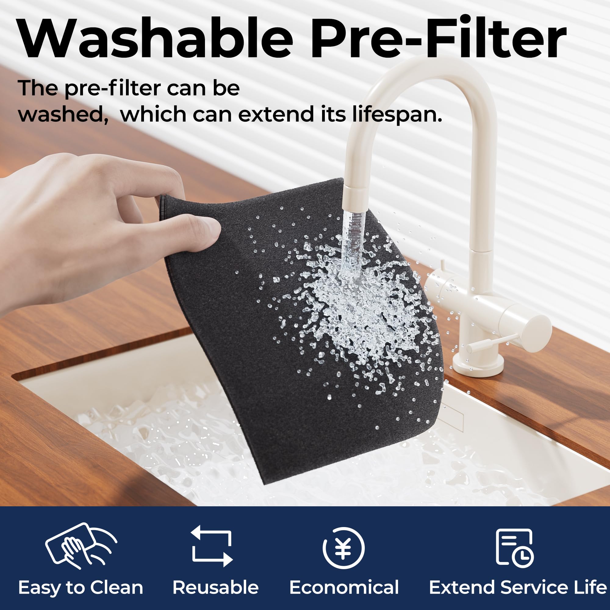 Evalit ET066 washable pre-filter reduces maintenance waste.