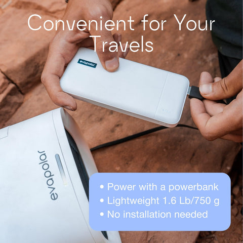 Evapolar Evachill USB-powered operation for laptops or power banks.