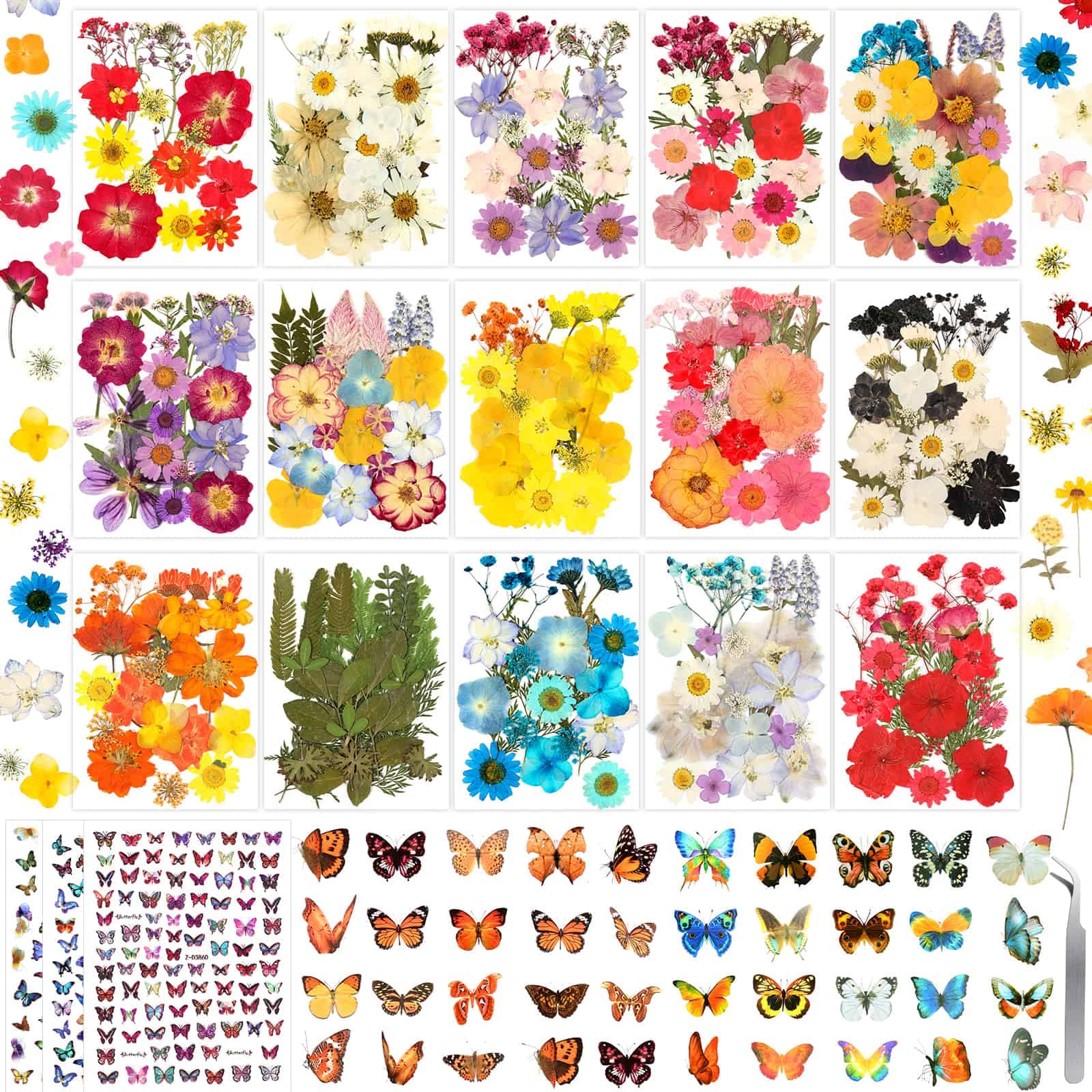 Evatage pressed flowers with butterfly accents for resin crafts