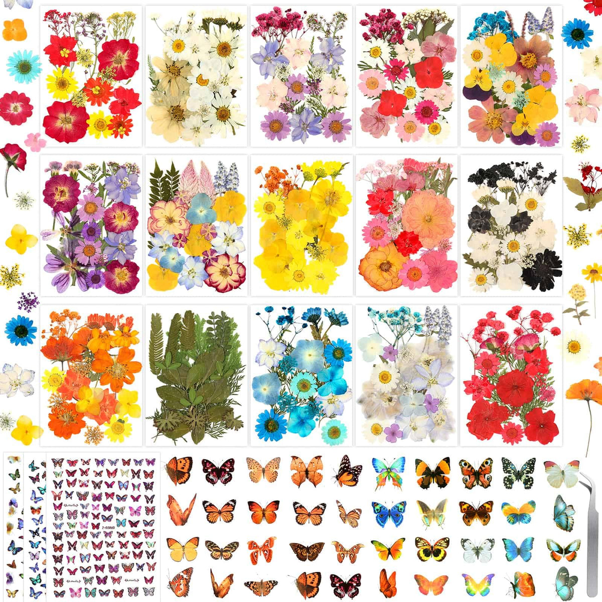 Evatage pressed flowers with butterfly accents for resin crafts