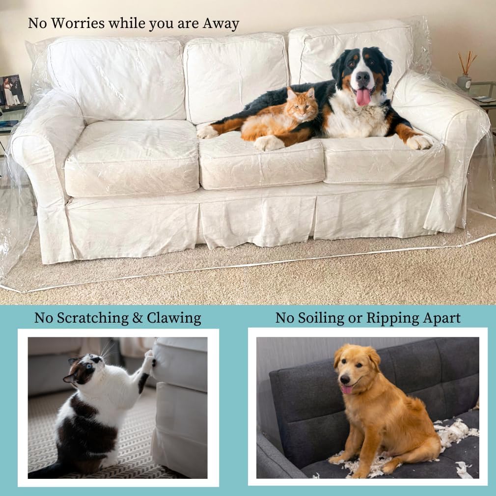 Evelots clear couch cover provides dust and spill protection