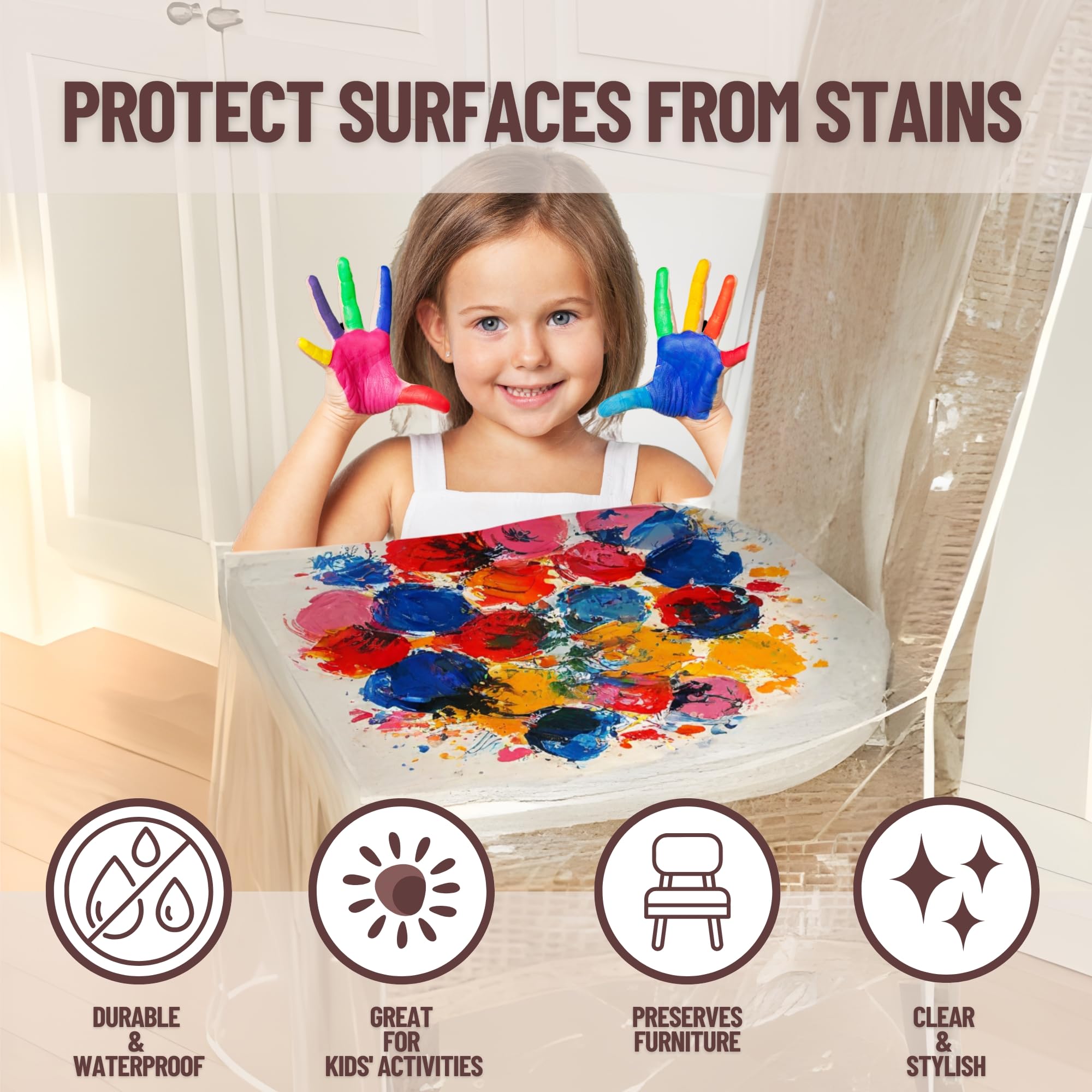 Evelots transparent chair protector in use on a dining chair