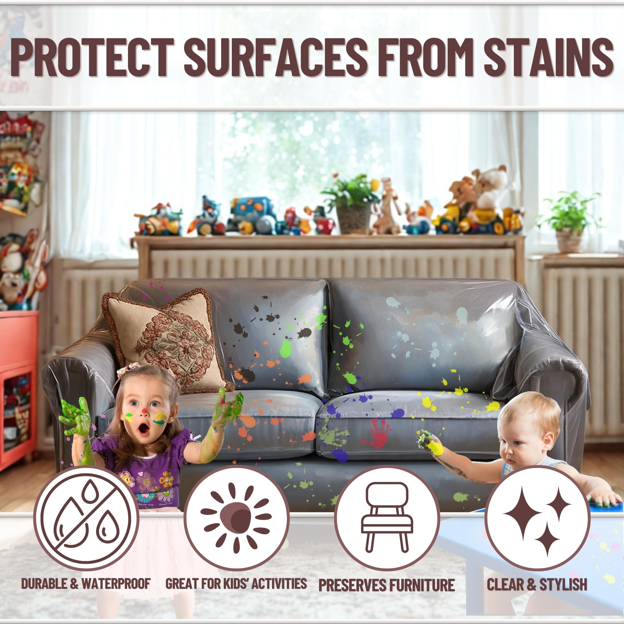 Evelots heavy-duty plastic slipcover protects against dust and damage during moving.