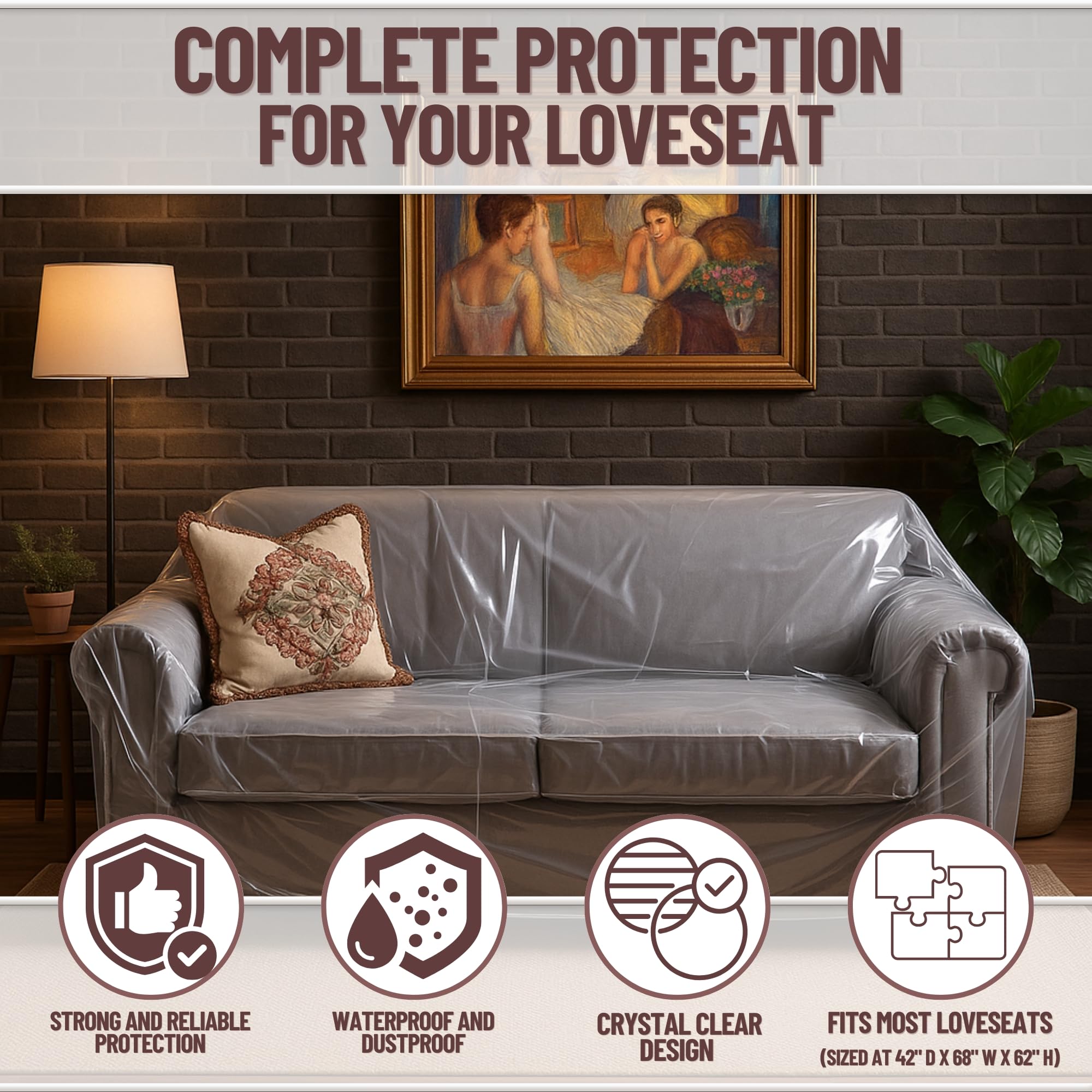 Evelots waterproof clear slipcover keeps furniture dry during renovations.