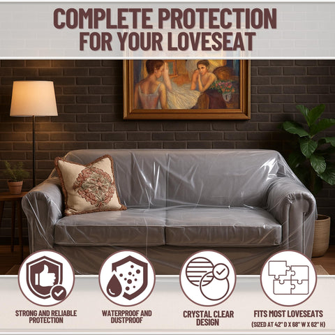 Evelots waterproof clear slipcover keeps furniture dry during renovations.
