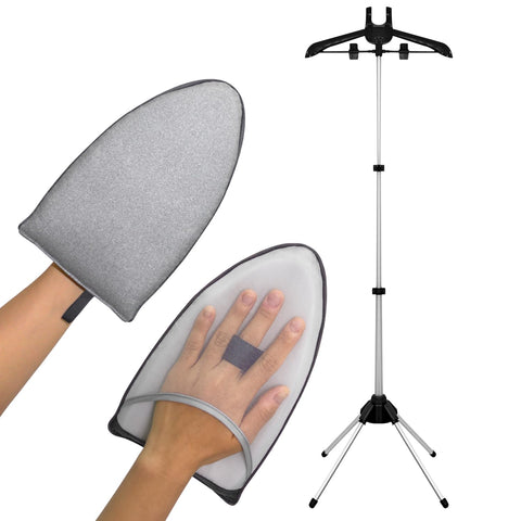 EVEME steamer hanger stand, angle view, showcasing sturdy construction for efficient garment steaming.