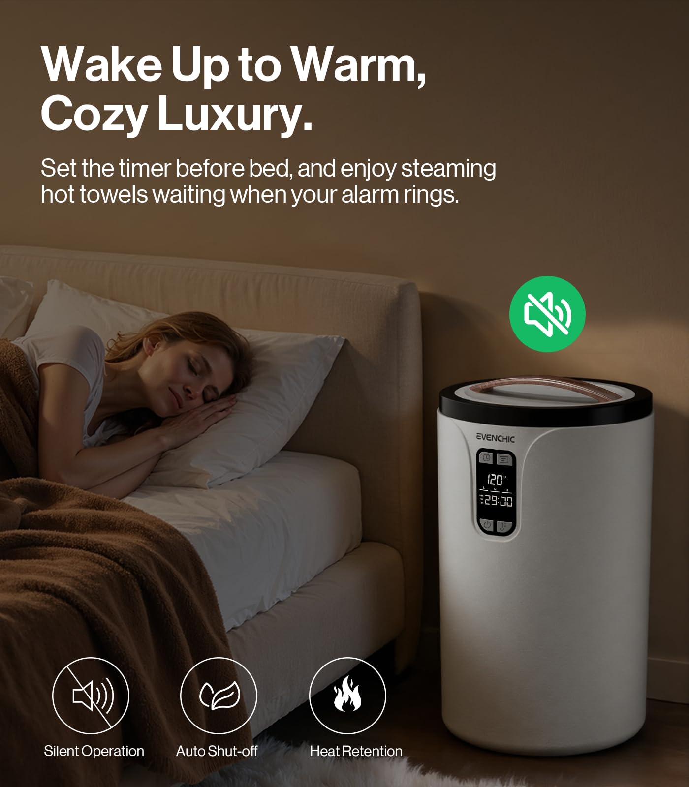 Evenchic towel warmer LED display and controls in use