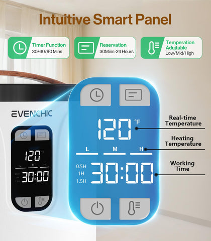 Evenchic towel warmer with LED panel for precise temperature control