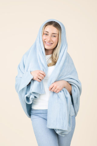 EverSnug ice-blue micro plush fabric close-up shows luxurious softness.