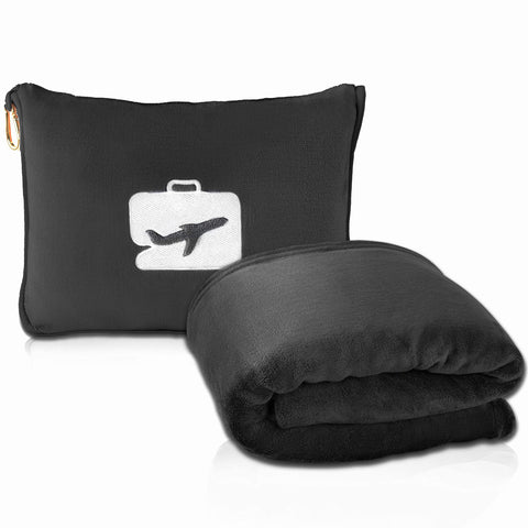 EverSnug travel blanket and pillow folded neatly for compact travel comfort.