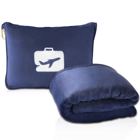 EverSnug travel blanket with pillowcase in navy provides cozy warmth on the go.