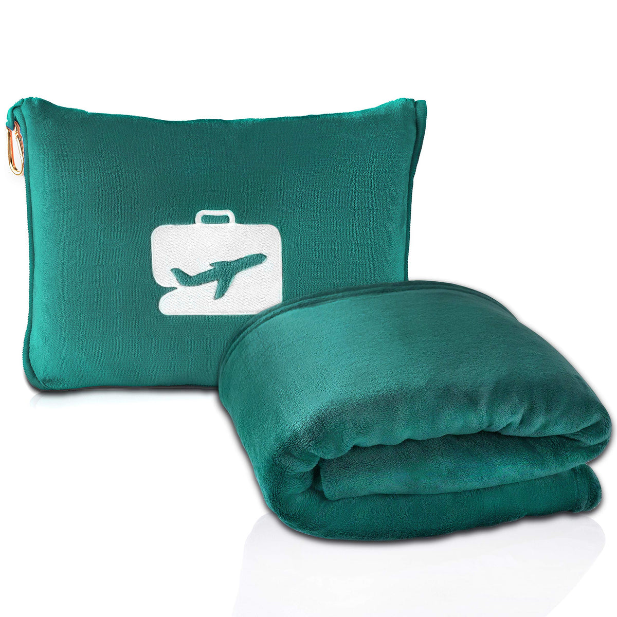 EverSnug travel blanket in teal, folded for compact warmth.