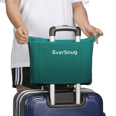 EverSnug teal blanket with luggage sleeve for hands-free boarding.