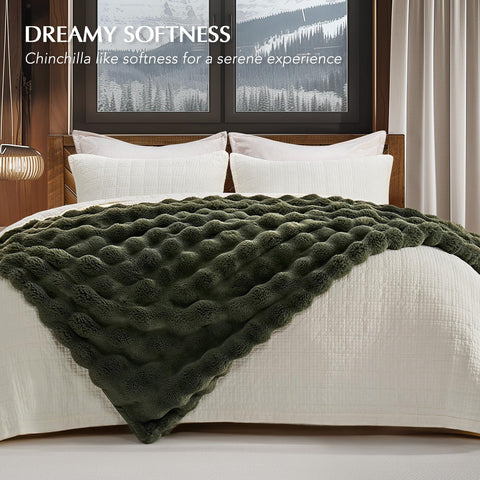 EverGrace bubble-soft faux fur throw emphasizes plush warmth for cozy evenings.
