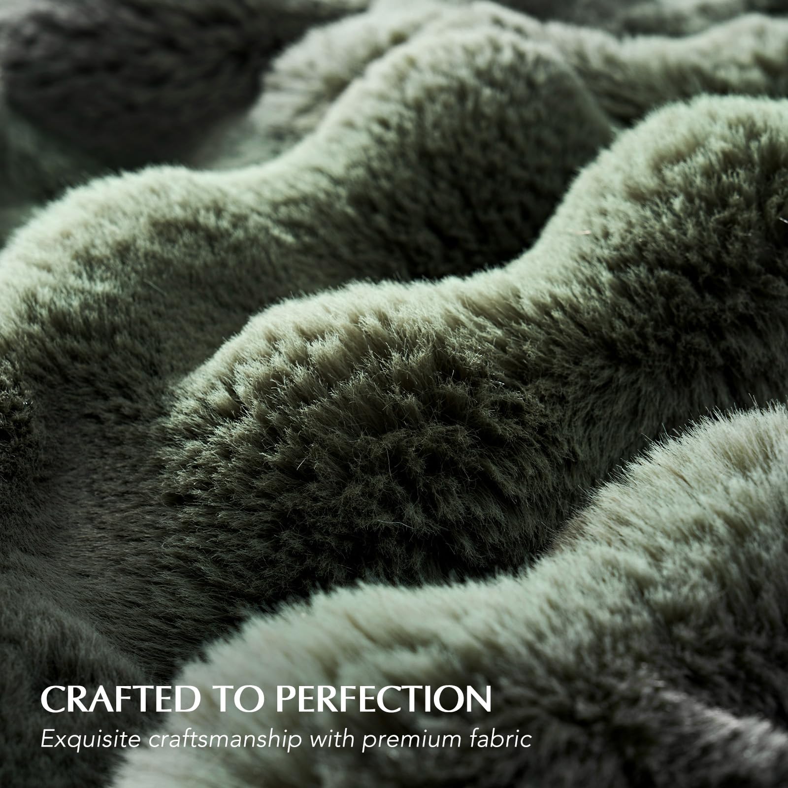 EverGrace green plush throw on sofa adds comfort and visual richness.