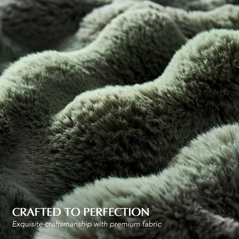 EverGrace green plush throw on sofa adds comfort and visual richness.