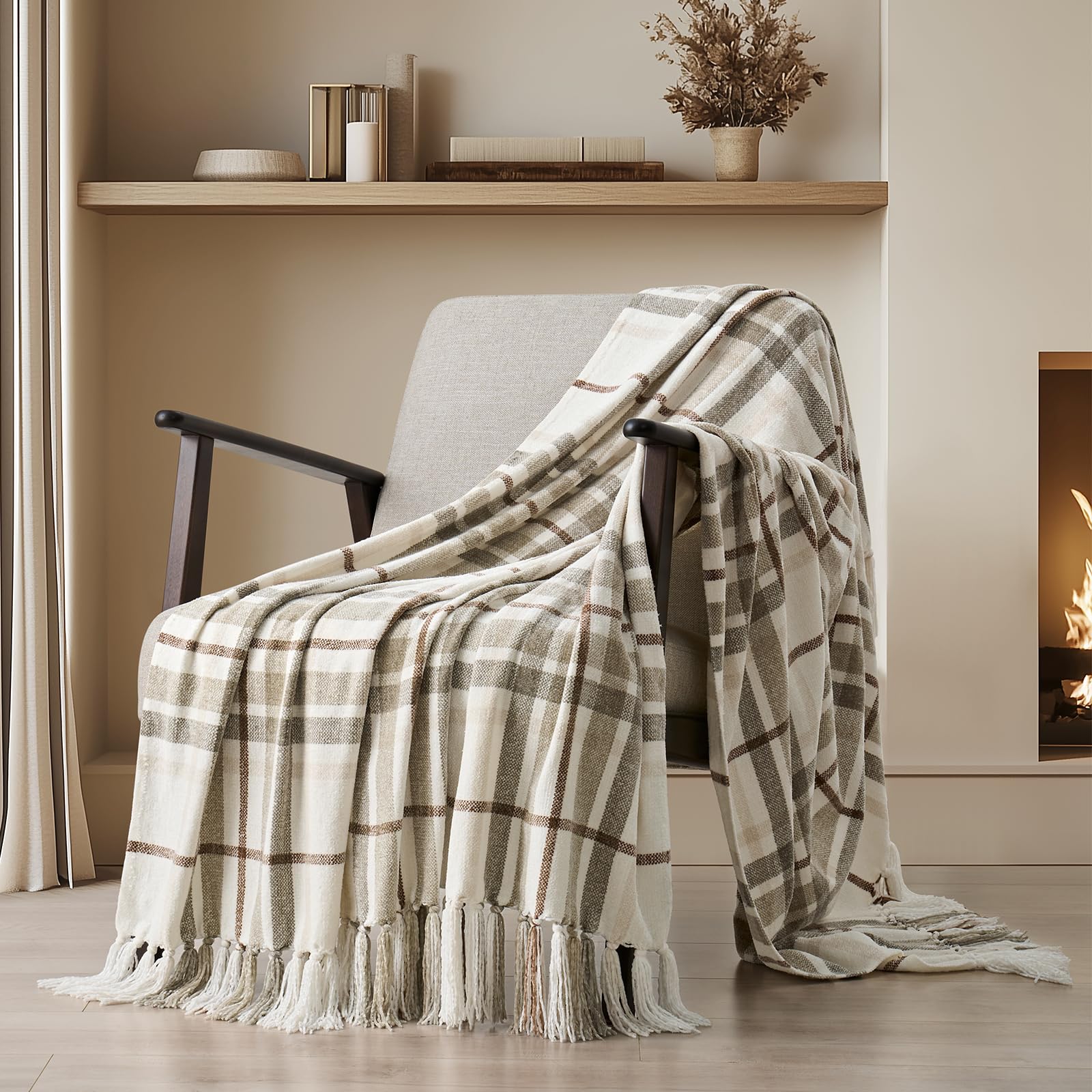 EverGrace plaid chenille throw on couch showing cozy texture and timeless style