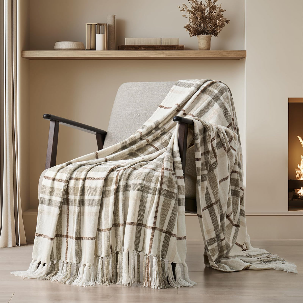 EverGrace plaid chenille throw on couch showing cozy texture and timeless style