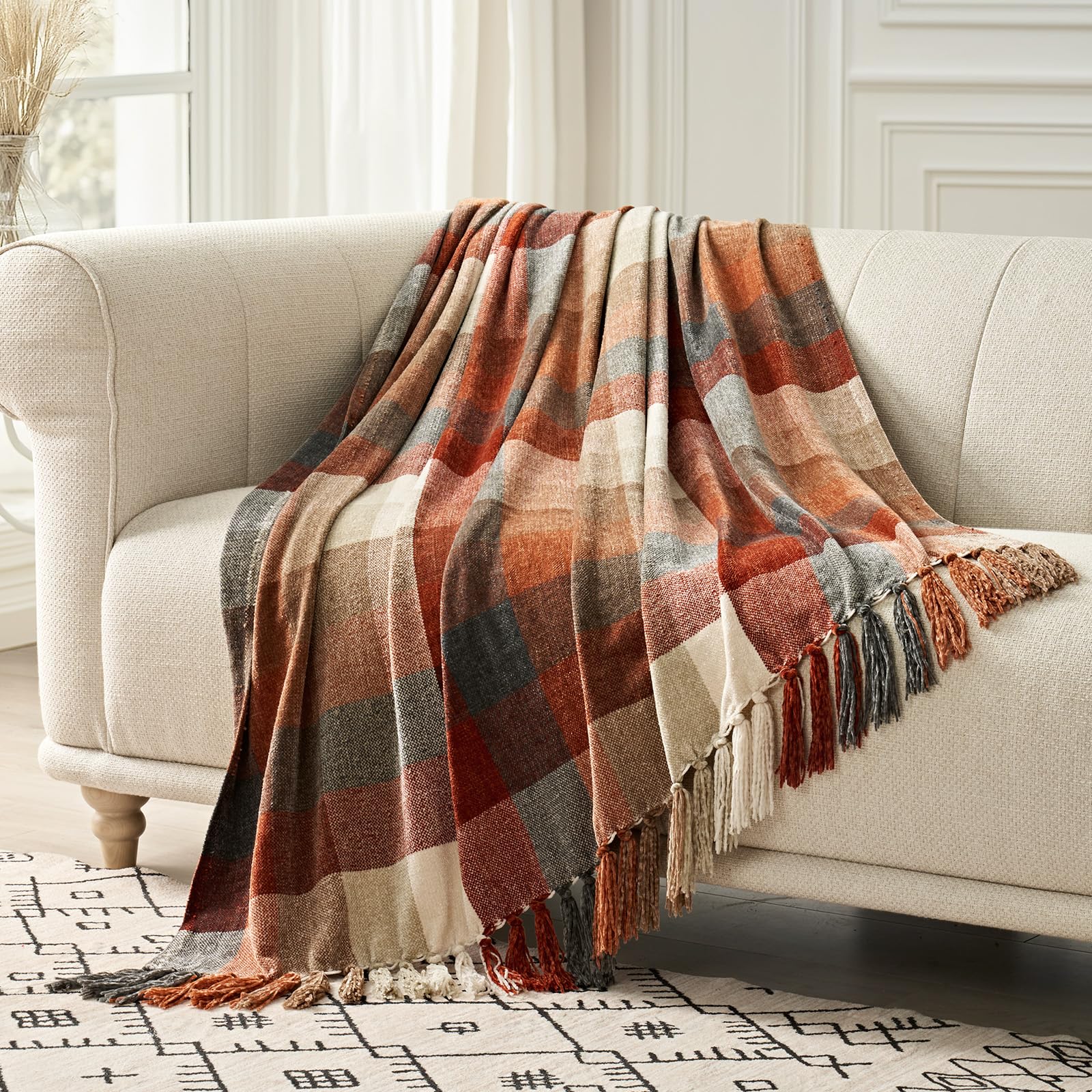 EverGrace plaid chenille throw on sofa shows cozy style and warmth