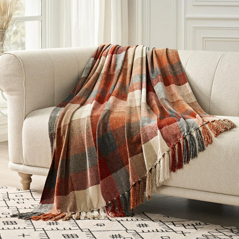 EverGrace plaid chenille throw on sofa shows cozy style and warmth