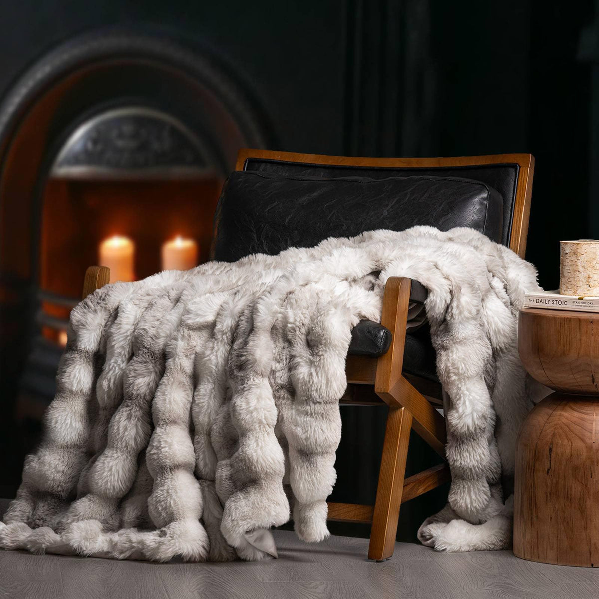 EverGrace Ridgeline faux fur throw close-up shows luxurious texture for cozy evenings.