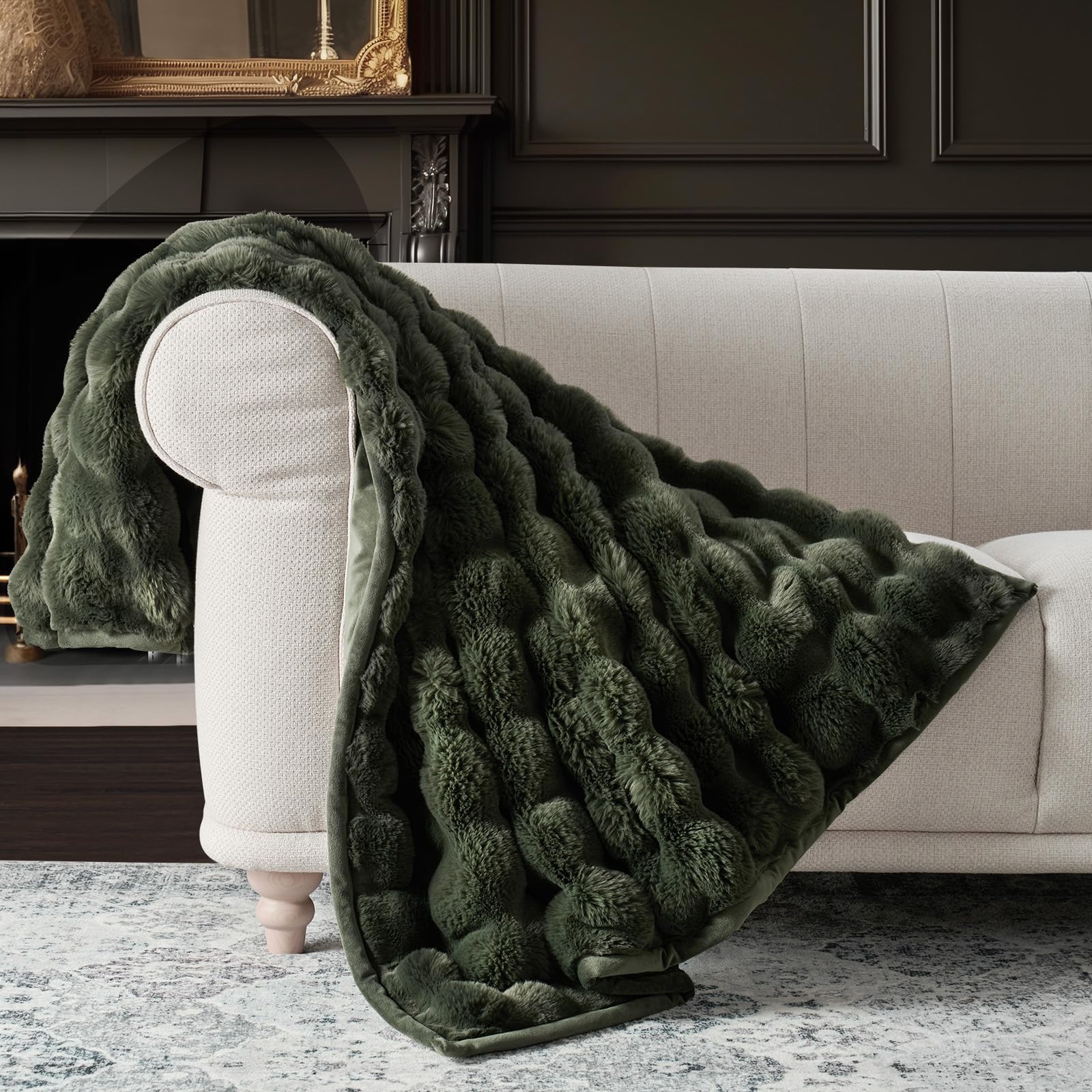 EverGrace Ridgeline faux fur throw highlights sculpted texture for premium ambiance.