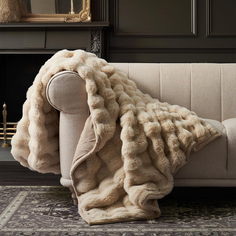EverGrace Ridgeline faux fur throw adds marbled texture to living spaces.