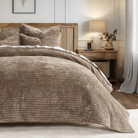 EverGrace velvet quilt set queen mocha brown tone color